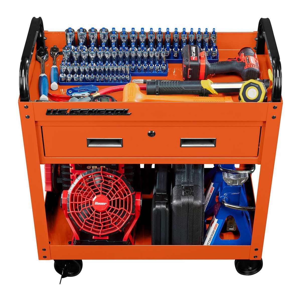 U.S. GENERAL 30 in., 1-Drawer Service Cart, Orange