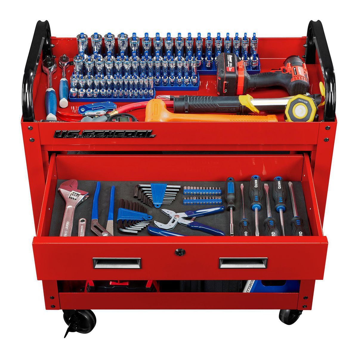 U.S. GENERAL 30 in., 1-Drawer Service Cart, Red