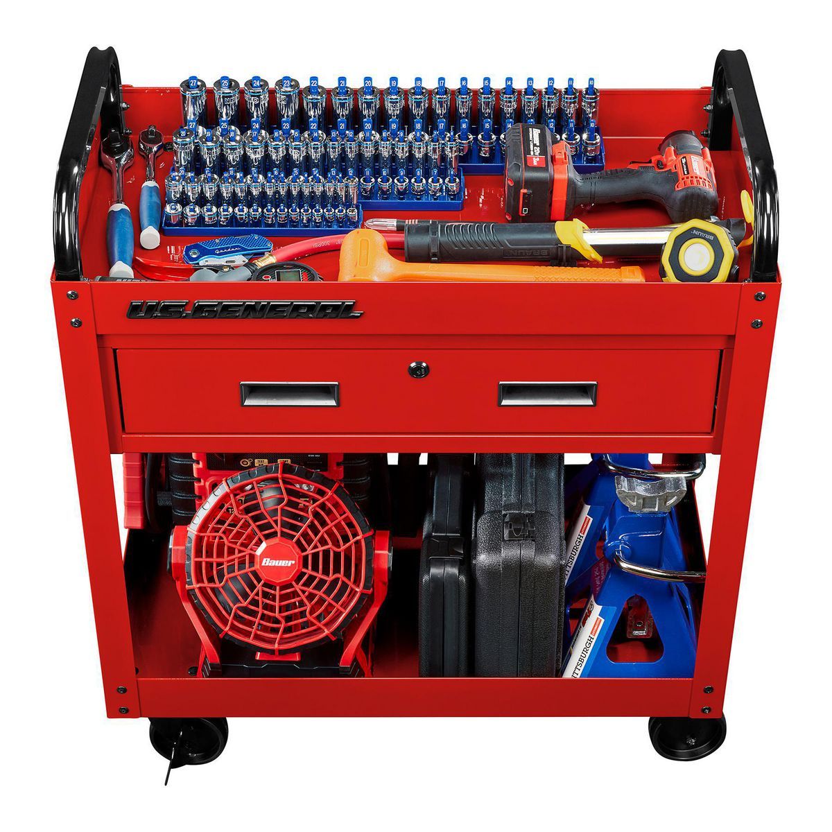 U.S. GENERAL 30 in., 1-Drawer Service Cart, Red