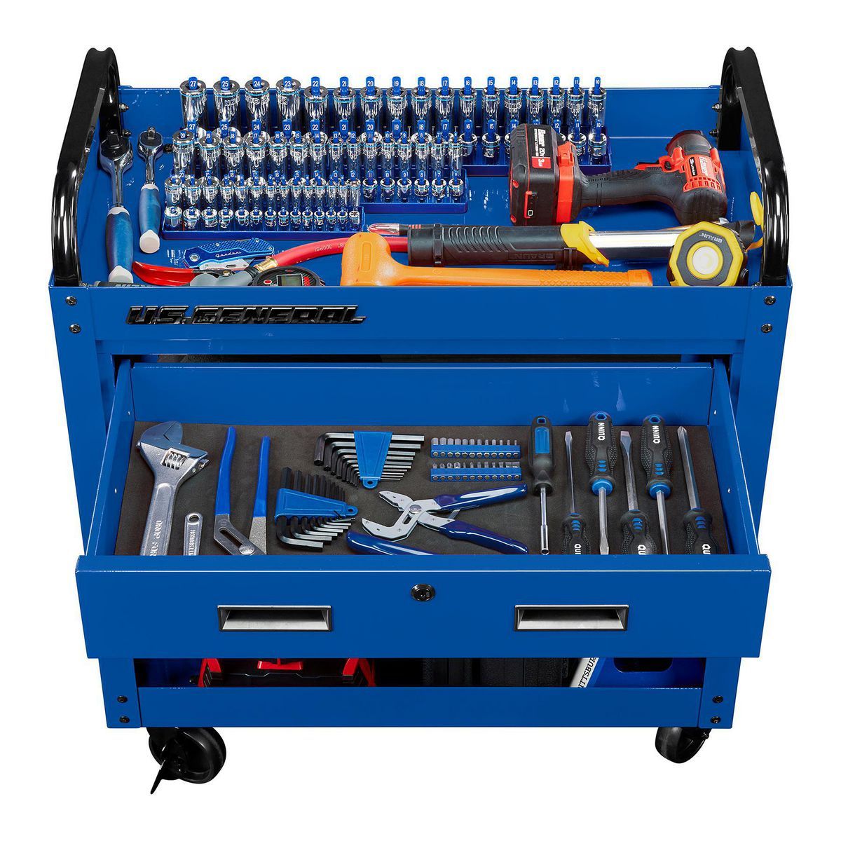 U.S. GENERAL 30 in., 1-Drawer Service Cart, Blue