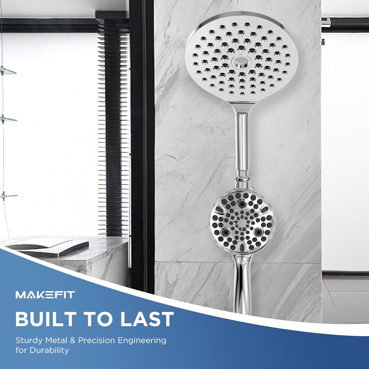 Dual Handheld Shower Head Combo, 2-in-1 Rain Shower Heads System 8 Inch Rainfall Shower Head, Chrome