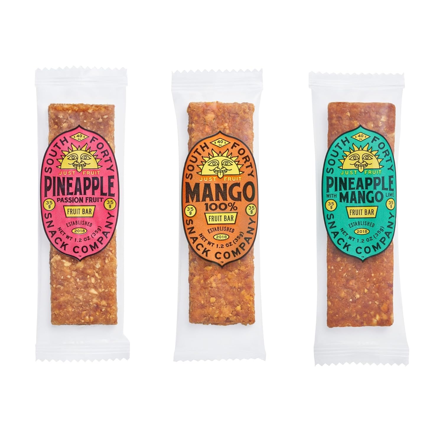 South 40 Snacks Premium Tropical Fruit Bars Mix of 3 Variety Pack, Just 1-3 ingredients (35g Bar, Pack of 18)