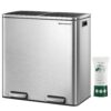 SONGMICS Trash Can, 2 x 8 Gallon (2 x 30 L) Garbage Can for Kitchen, with 15 Trash Bags, Silver and Black ULTB60NL