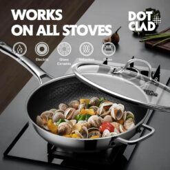 DOTCLAD Wok pan, Hybrid 12 inch Wok with Lid, PFOA Free Cookware
