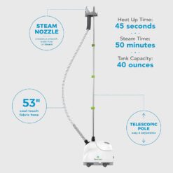 Steamfast SF-407 Canister Fabric Steamer, With Telescopic Pole and Fabric Brush, 45 Second Heat Up Time, White