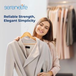 SereneLife Solid Wooden Hangers, Mega Pack, 50 Pieces Hangers for Clothes, Natural Wood Color
