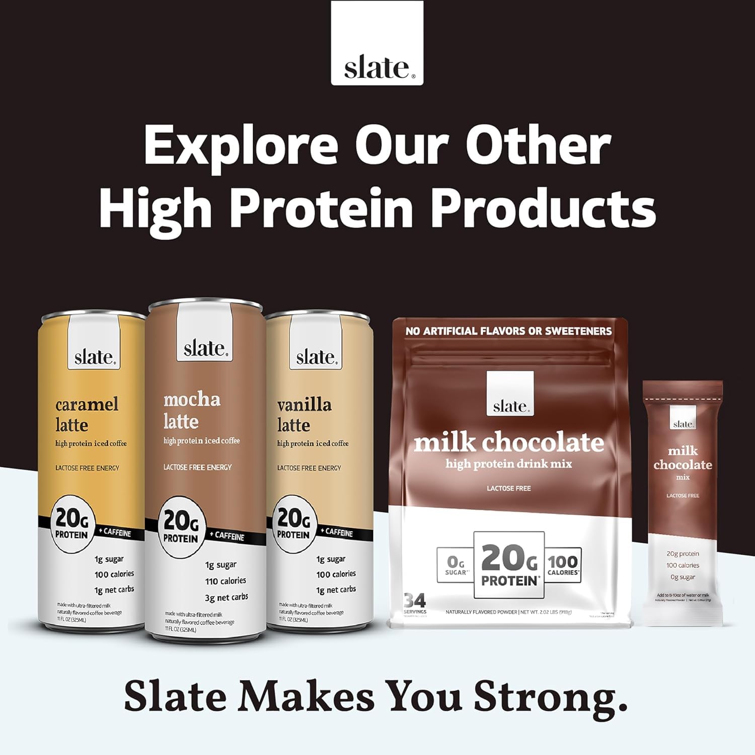 Slate Milk - Sweet Cream Latte, No Sugar Added - Protein Coffee - 11 fl oz, 12 Cans