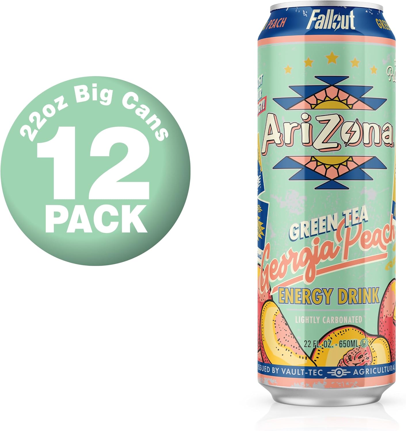AriZona x Fallout Georgia Peach Green Tea - 234mg Natural Caffeine per Can
