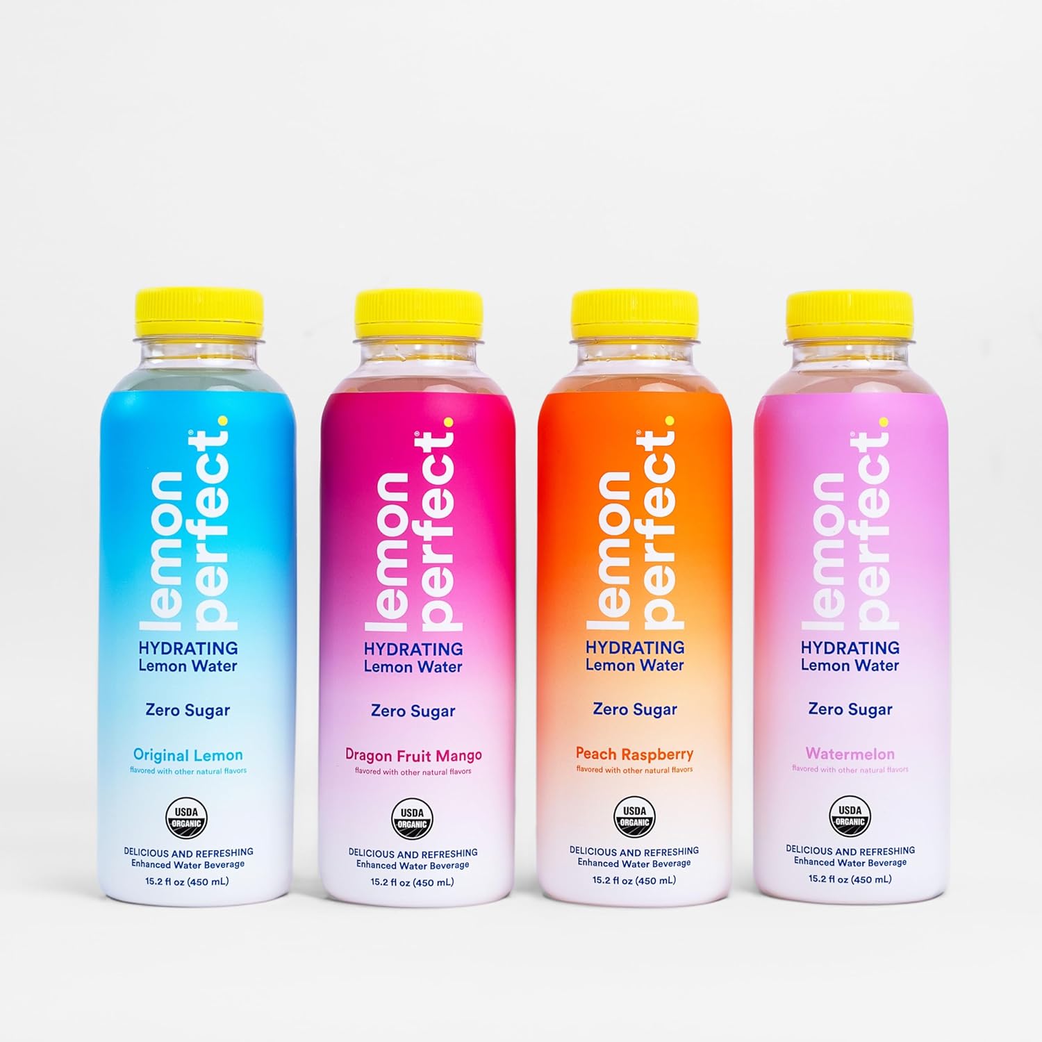 Lemon Perfect 4-Flavor Variety Pack, Hydrating Flavored Lemon Water, Zero Sugar, Refreshing, Organic, 15.2 fl oz Bottles (12-Pack)