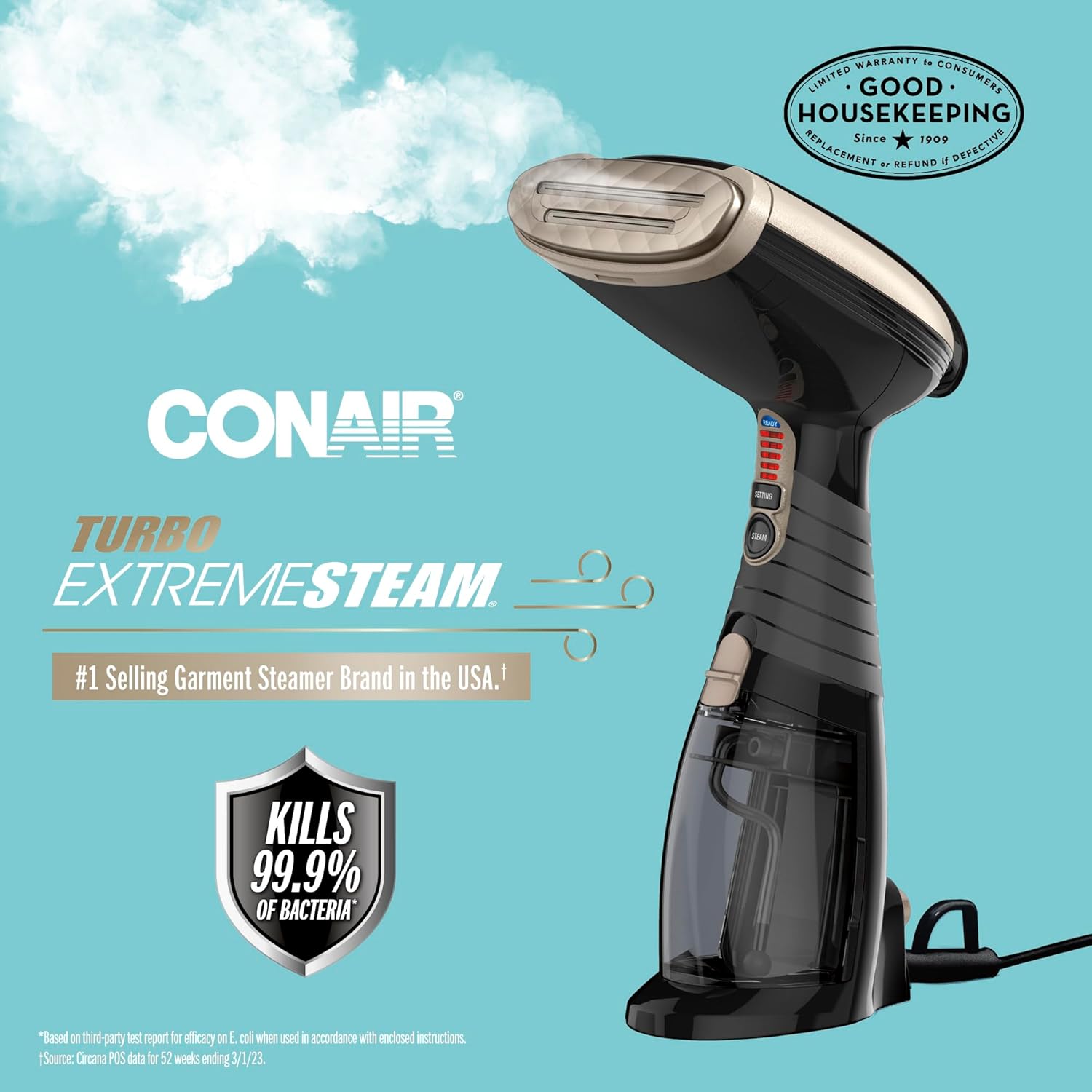 Conair Handheld Garment Steamer for Clothes, Turbo ExtremeSteam 1875W - Black (GS59B)