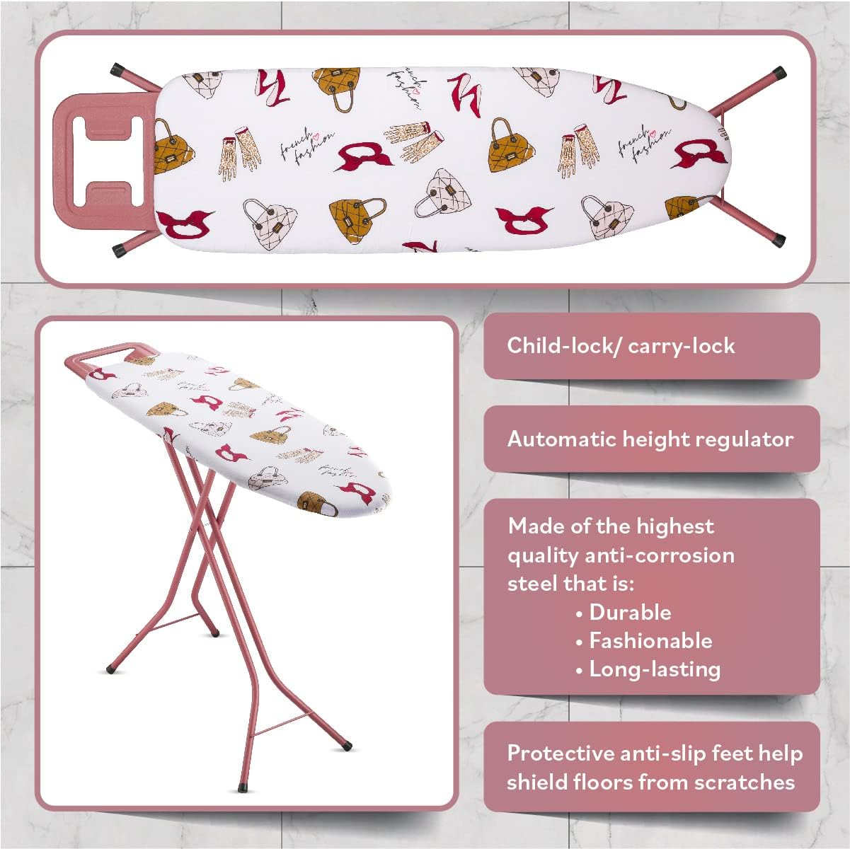 Bartnelli Classic Ironing Board Premium Iron Board with 4 Layered Cover & Pad, 4 Steel Legs (43x14)