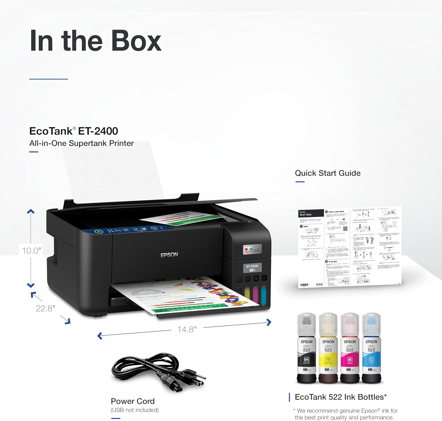 Epson EcoTank ET-2400 Wireless Color All-in-One Cartridge-Free Supertank Printer with Scan and Copy