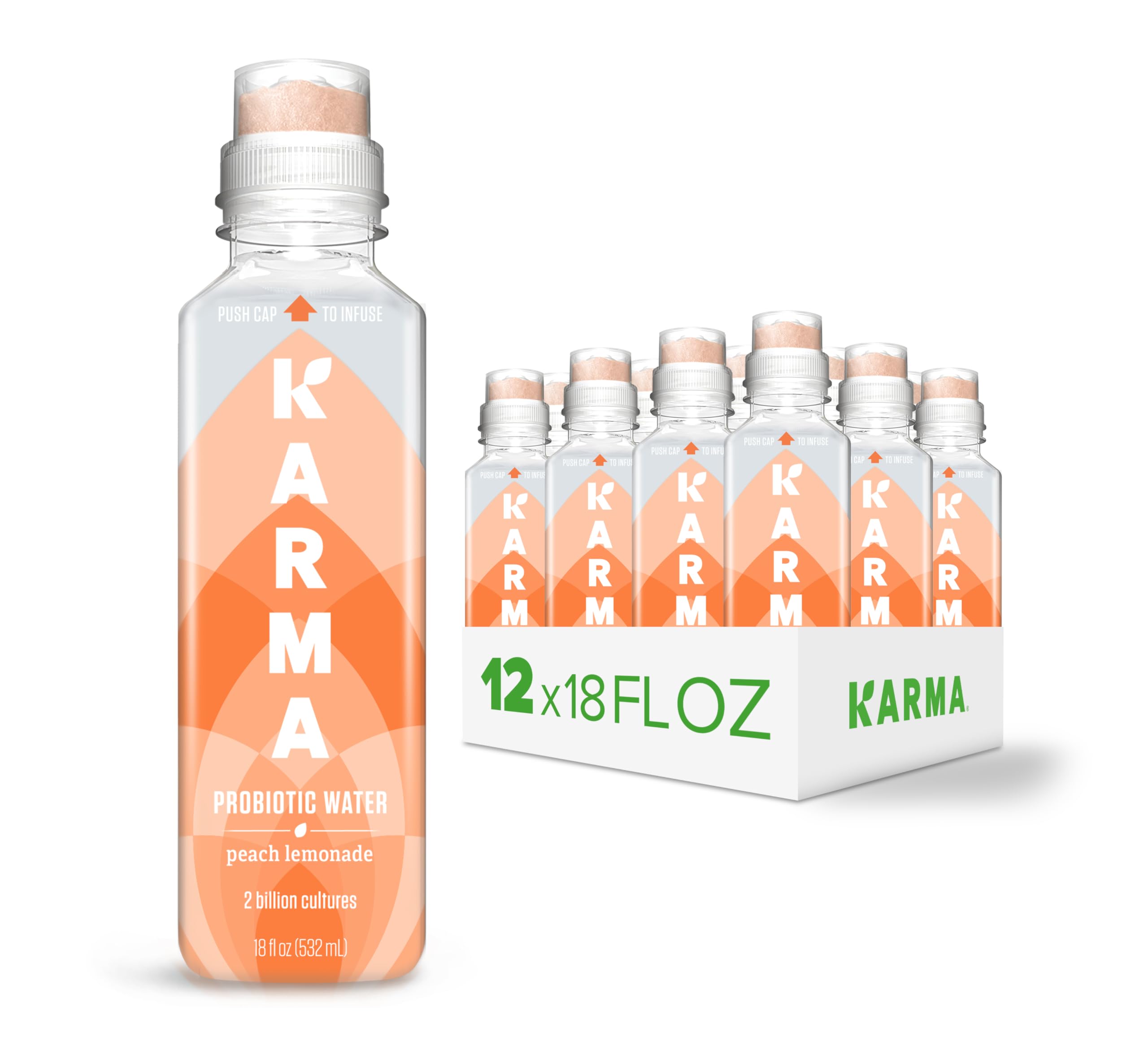 Karma Probiotic Water - 12 Pack, Peach Lemonade Drink - Immune & Gut Health Support