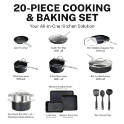 GRANITESTONE 20 Pc Kitchen Pots and Pans Set Non Stick Cookware Set, Kitchen Cookware Sets, Oven & Dishwasher Safe