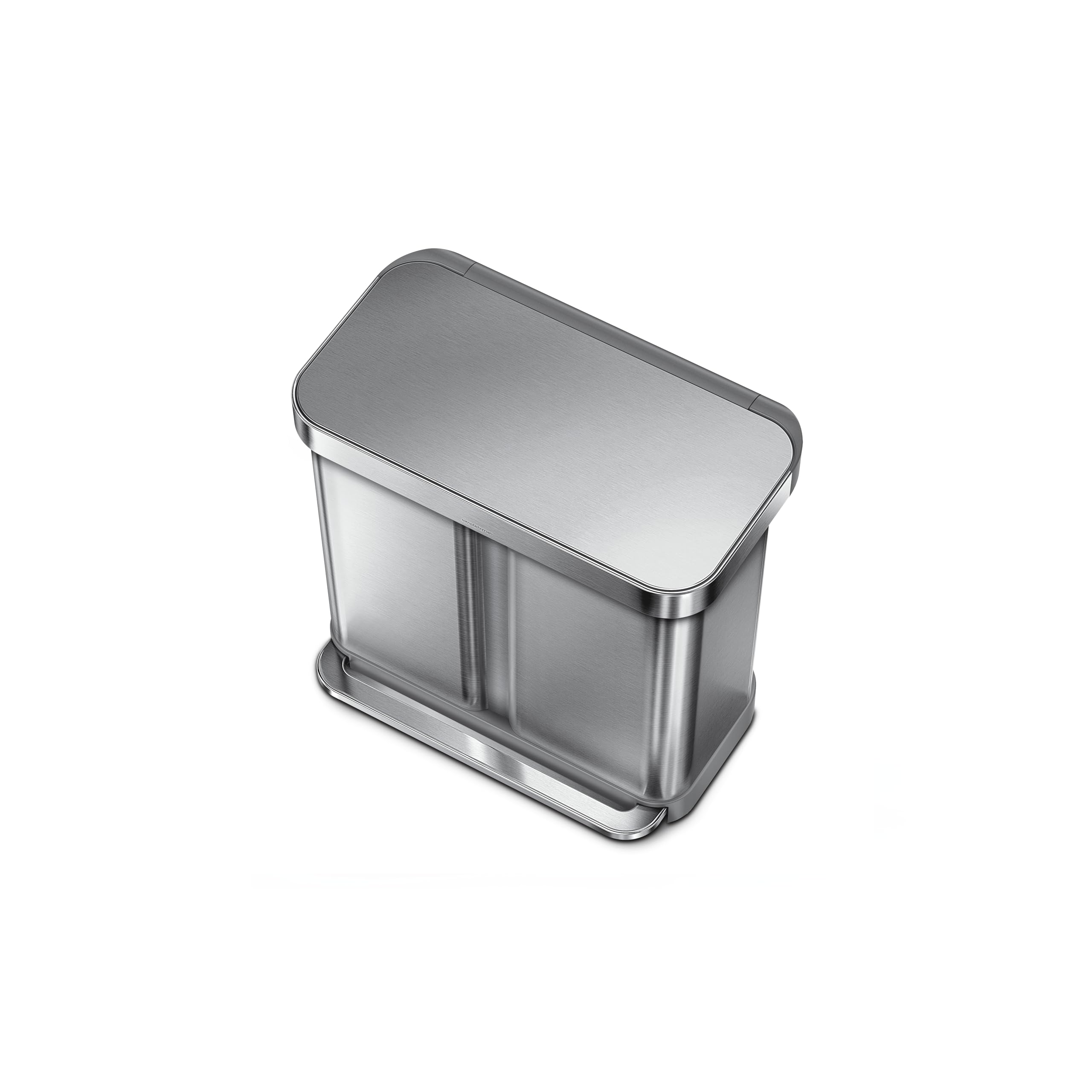 simplehuman 58 Liter, 15.3 Gallon Rectangular Hands-Free Dual Compartment Recycling Kitchen Step Trash Can, Brushed Stainless Steel