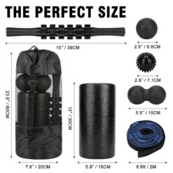 BORNEW Foam Roller Set - High Density Back Roller, Muscle Roller Stick, 2 Foot Fasciitis Ball