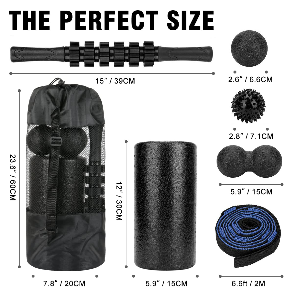 BORNEW Foam Roller Set - High Density Back Roller, Muscle Roller Stick, 2 Foot Fasciitis Ball