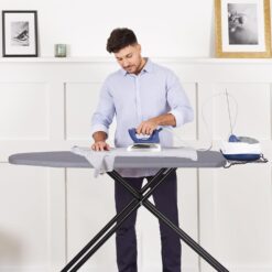 Deluxe Ironing Board with Heat Resistant Cover and Thicken Felt Pad, Heavy Sturdy Legs, Full Size Hanger Iron Board, Foldable (L-Grey)