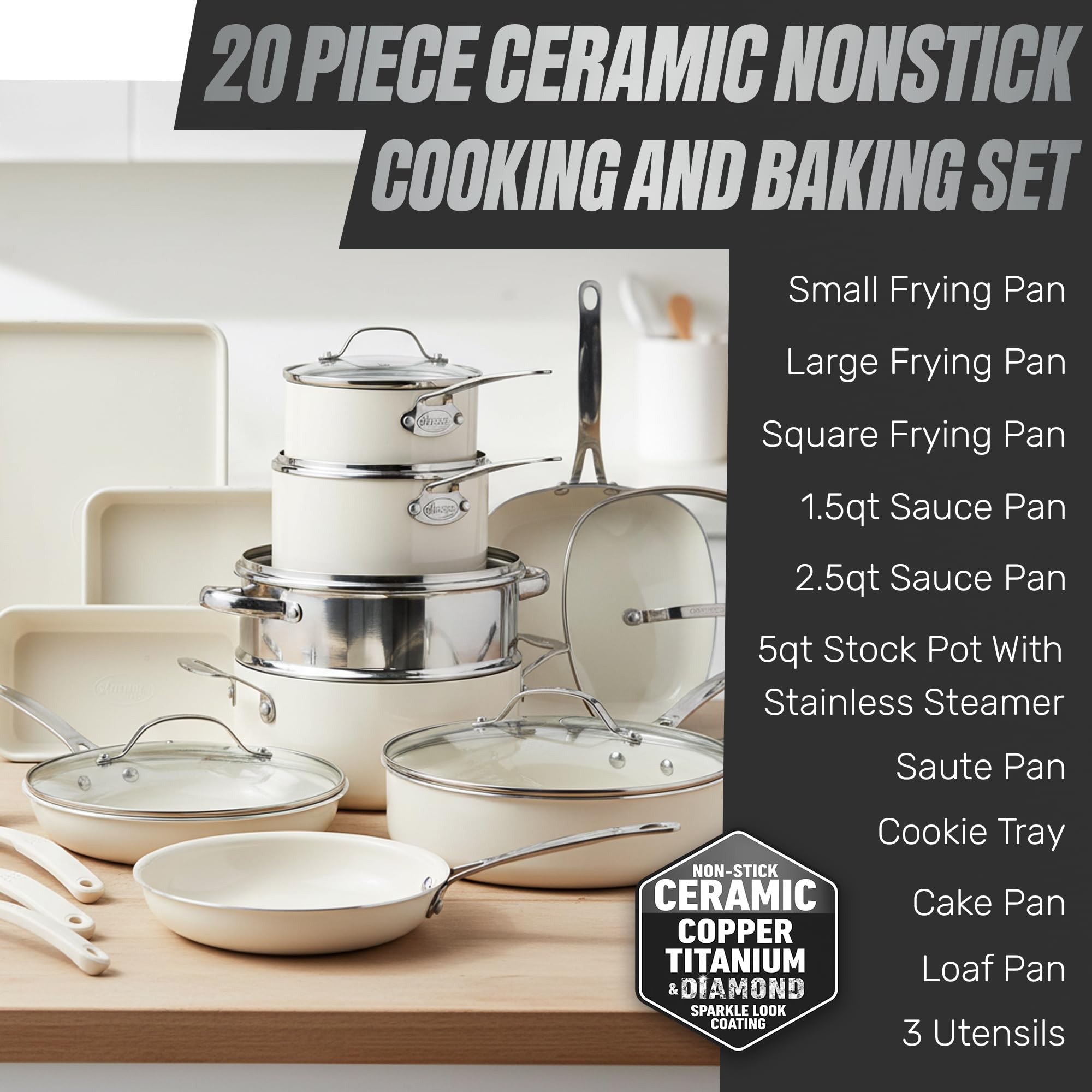 GOTHAM STEEL 20 Pc Ceramic Cookware Set Nonstick, Pots and Pans Set Non Stick for Kitchen - Image 8