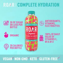 Roar Organic Electrolyte Infusions - USDA Organic - Cucumber Watermelon, Coconut Water Infused Beverage 18 Fl Oz (Pack of 12)