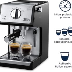 De'Longhi 15-Bar Pump Espresso Machine with Manual Milk Frother for Latte, Cappuccino, Black, ECP3420