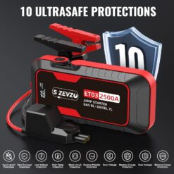 S ZEVZO ET03 Car Jump Starter 2500A Jump Starter Battery Pack for Up to 8.0L Gas and 7.0L Diesel Engines, 74Wh Portable 12V Jump Box