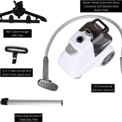 SALAV Heavy Duty Commercial Full-Size Garment Steamer with Foot Pedals and Extra Large 3L (101.5 oz) Water Tank, 1800 watts (White)