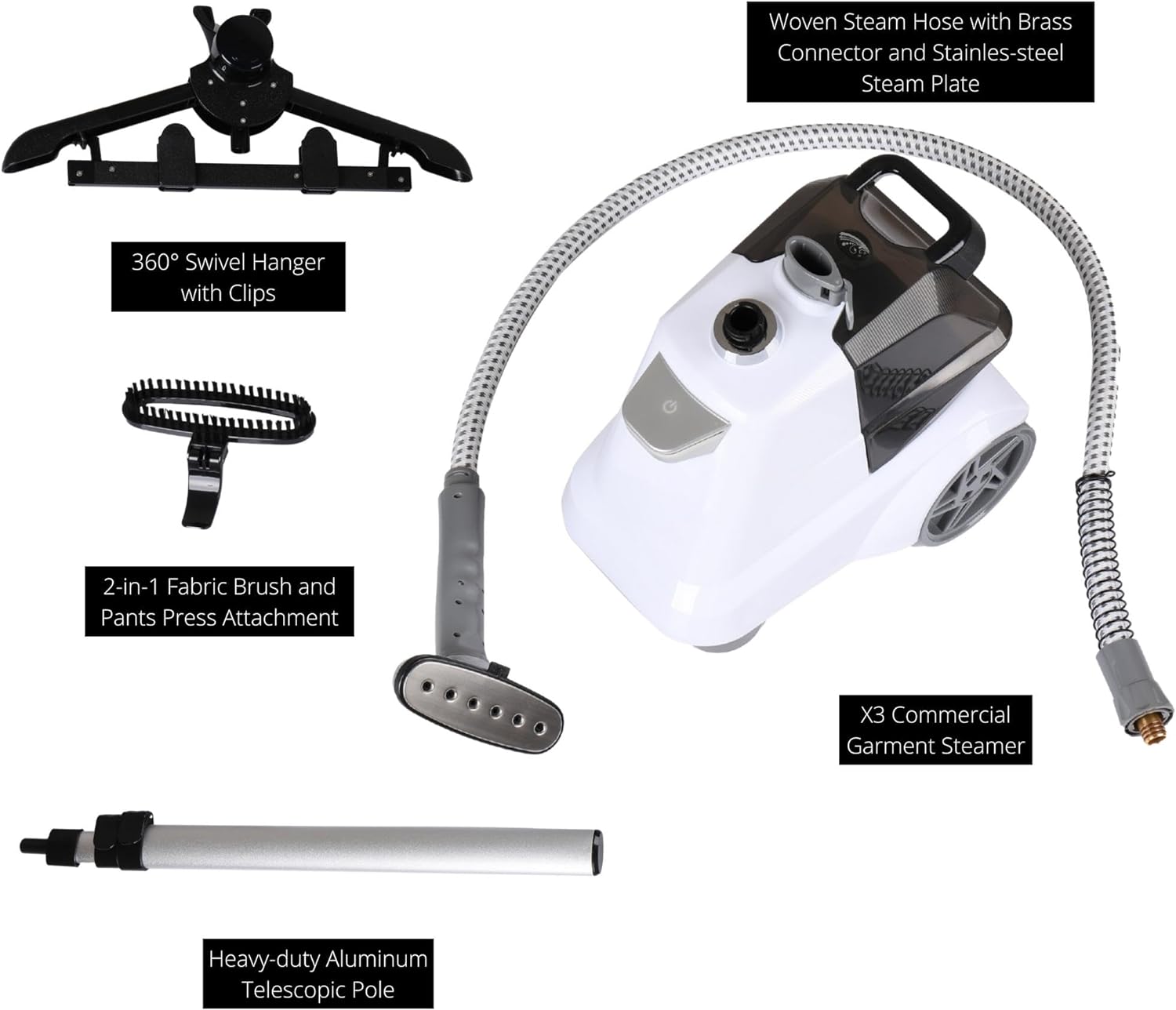 SALAV Heavy Duty Commercial Full-Size Garment Steamer with Foot Pedals and Extra Large 3L (101.5 oz) Water Tank, 1800 watts (White)