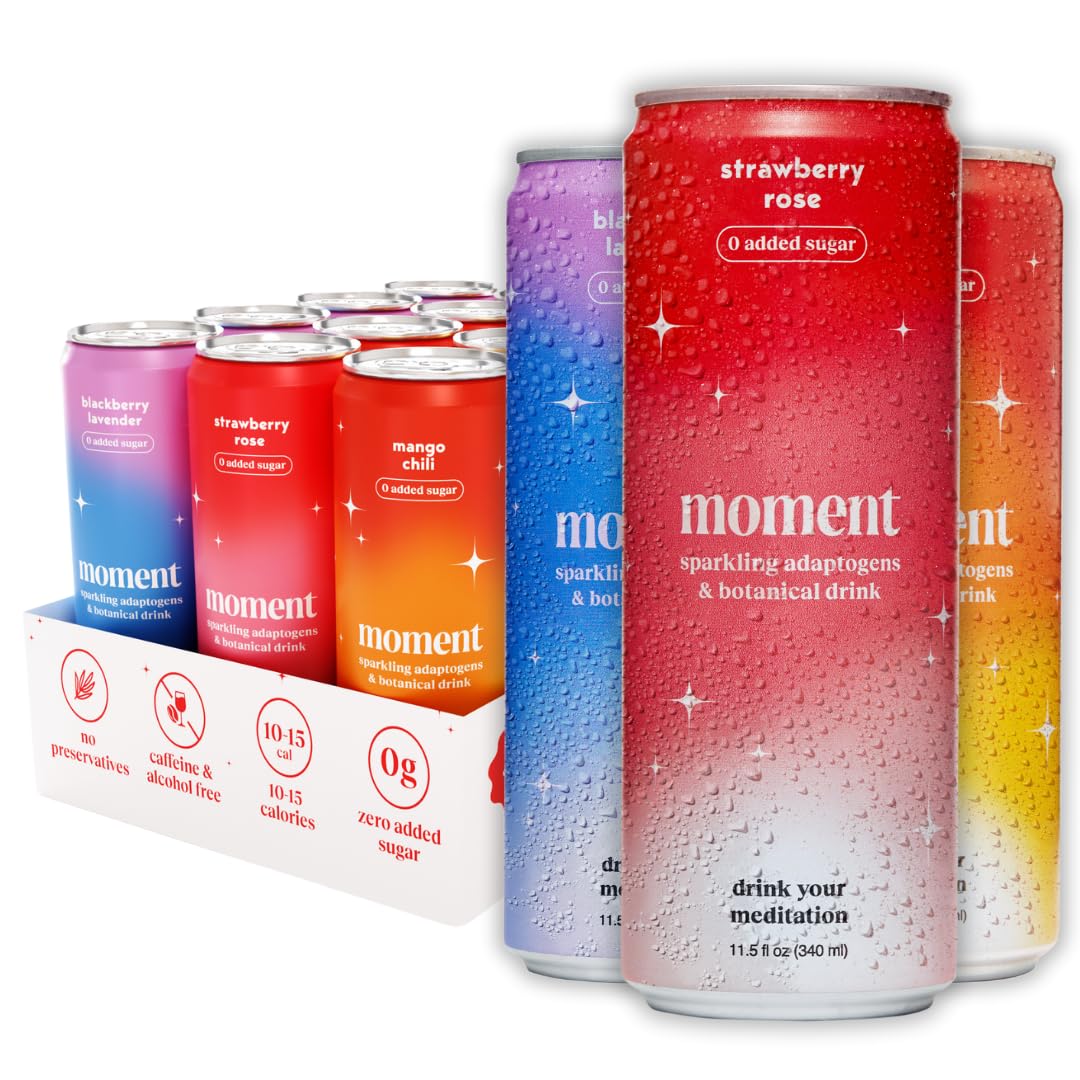 Moment Botanical Soda Soft Drink (Shark Tank), L-Theanine & Ashwagandha for Calm & Clarity 12-pack