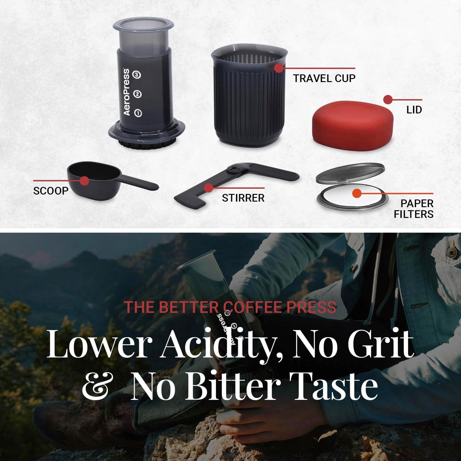 AeroPress Go Travel Coffee Press Kit - 3 in 1 brew method combines French Press, Pourover, Espresso
