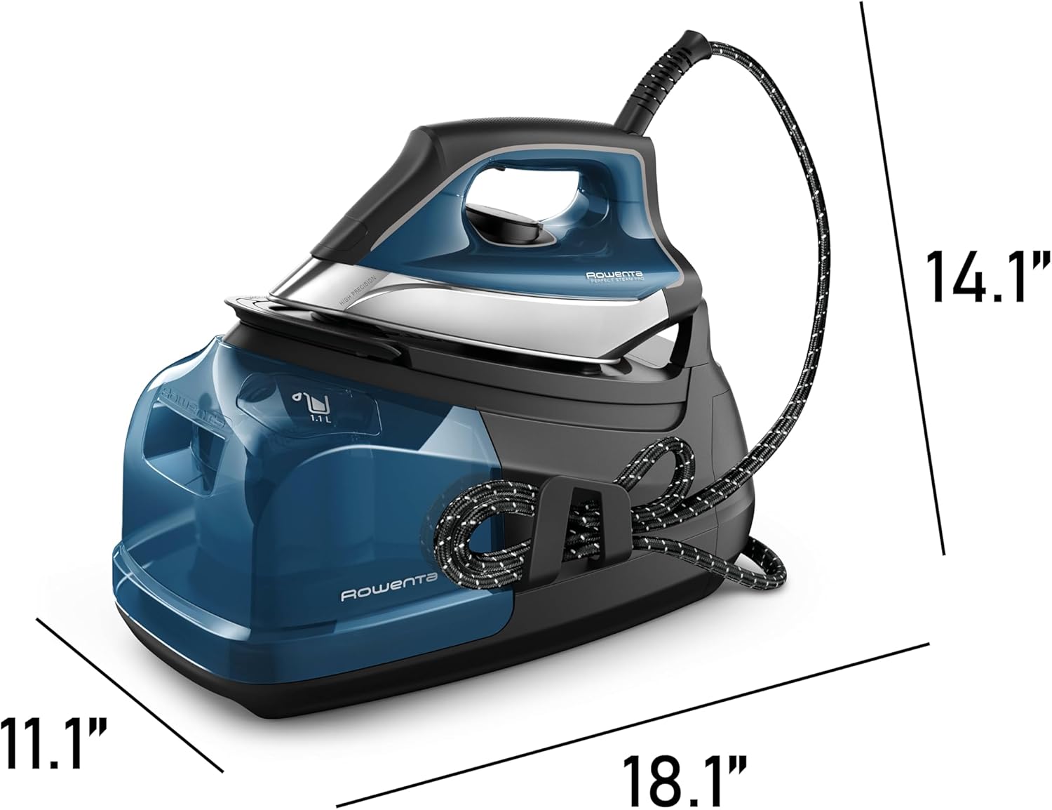 Rowenta Steam Iron for Clothes, Steam Pro Stainless Steel Soleplate, 1.1L Removable Tank, 1800W, Blue