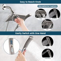 BRIGHT SHOWERS Shower Head Combo with Two Spray Setting, Fixed Shower Head and Handheld with Grey Face, Brushed Nickel