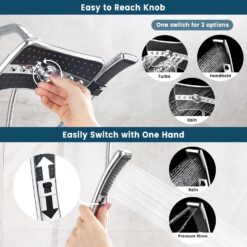 BRIGHT SHOWERS Dual Shower Head Combo Set, Handheld Showerhead Rainfall Shower Head Combo with Black Face, Chrome