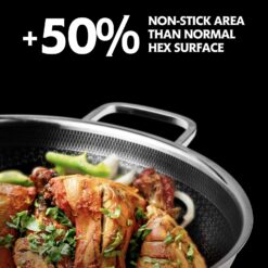 DOTCLAD Wok pan, Hybrid 12 inch Wok with Lid, PFOA Free Cookware