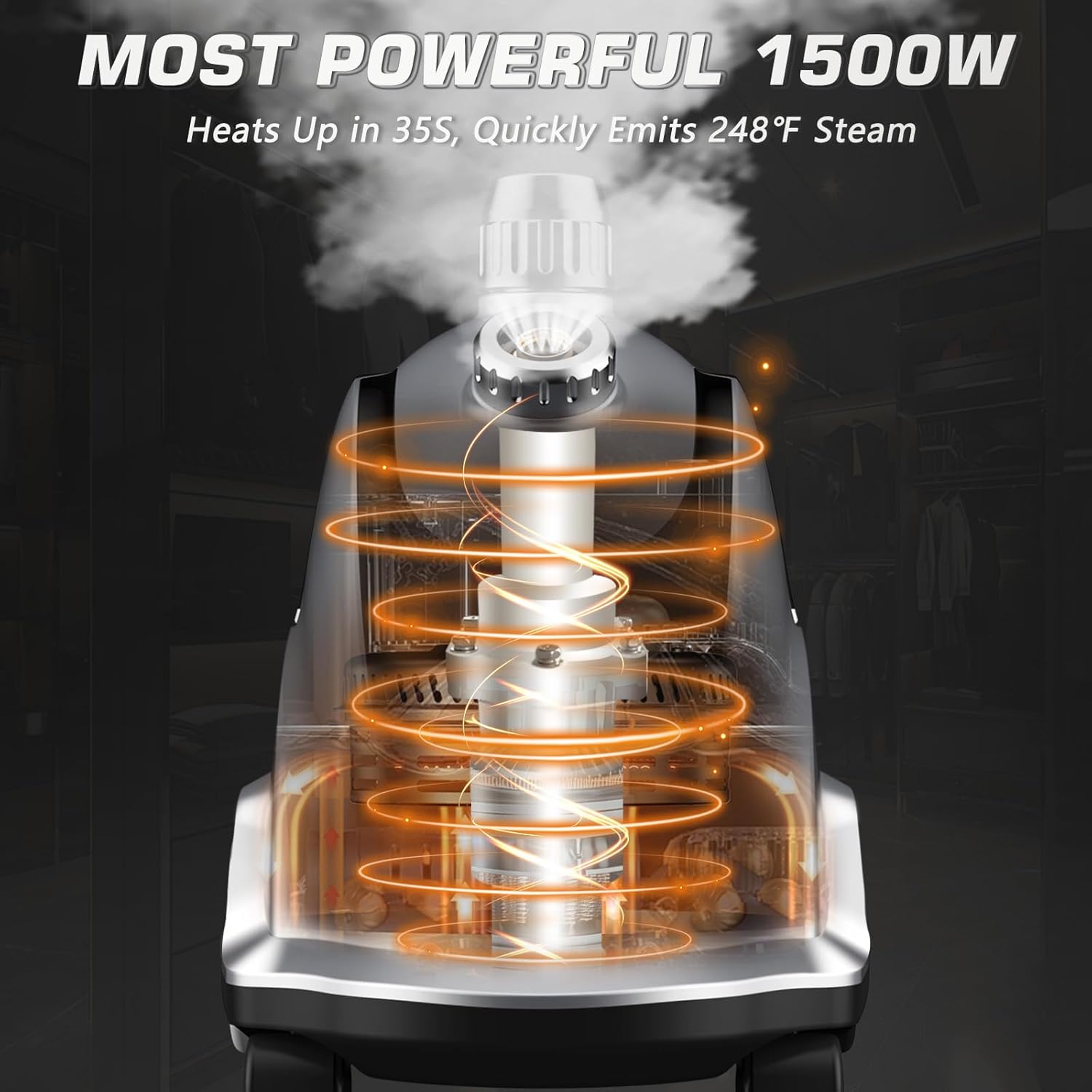 Anthter Steamer for Clothes, 1500W Powerful Standing Garment Steamer with Roll Wheels, (Silver)
