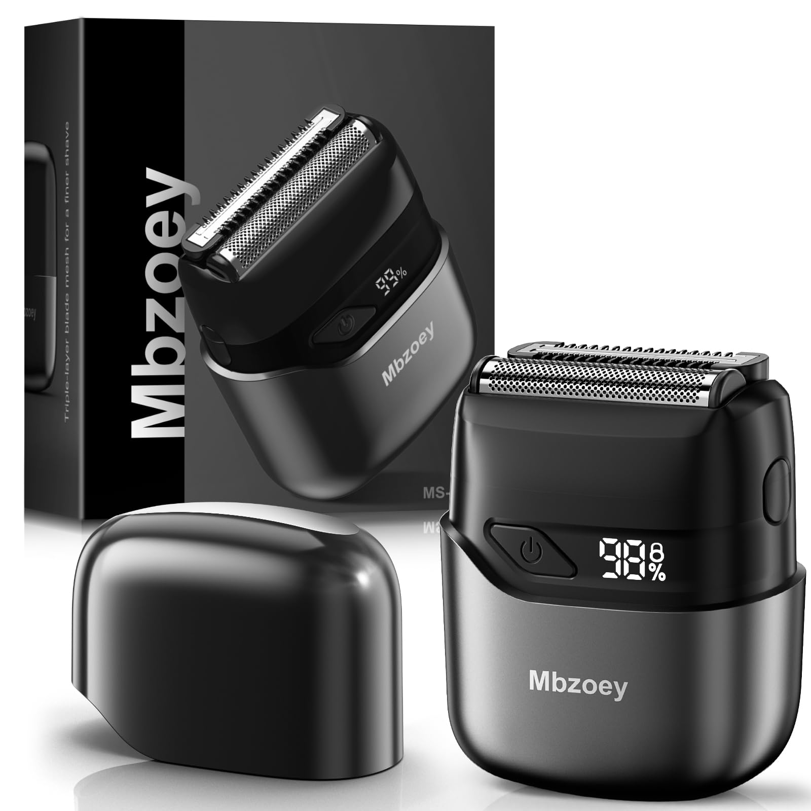Mbzoey Electric Foil Shavers for Men, Mini Electric Razor, Compact Face Shaver, LED Display, USB-C Fast Rechargeable