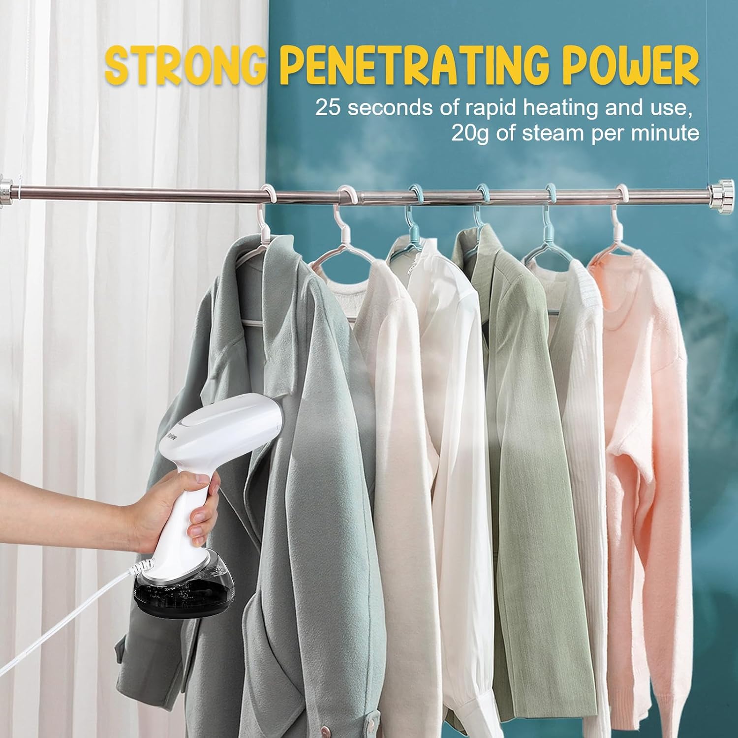 Rolipo Handheld Steamer for Clothes 1200W, Clothes Steamer with Large 360ml Water Tank, White