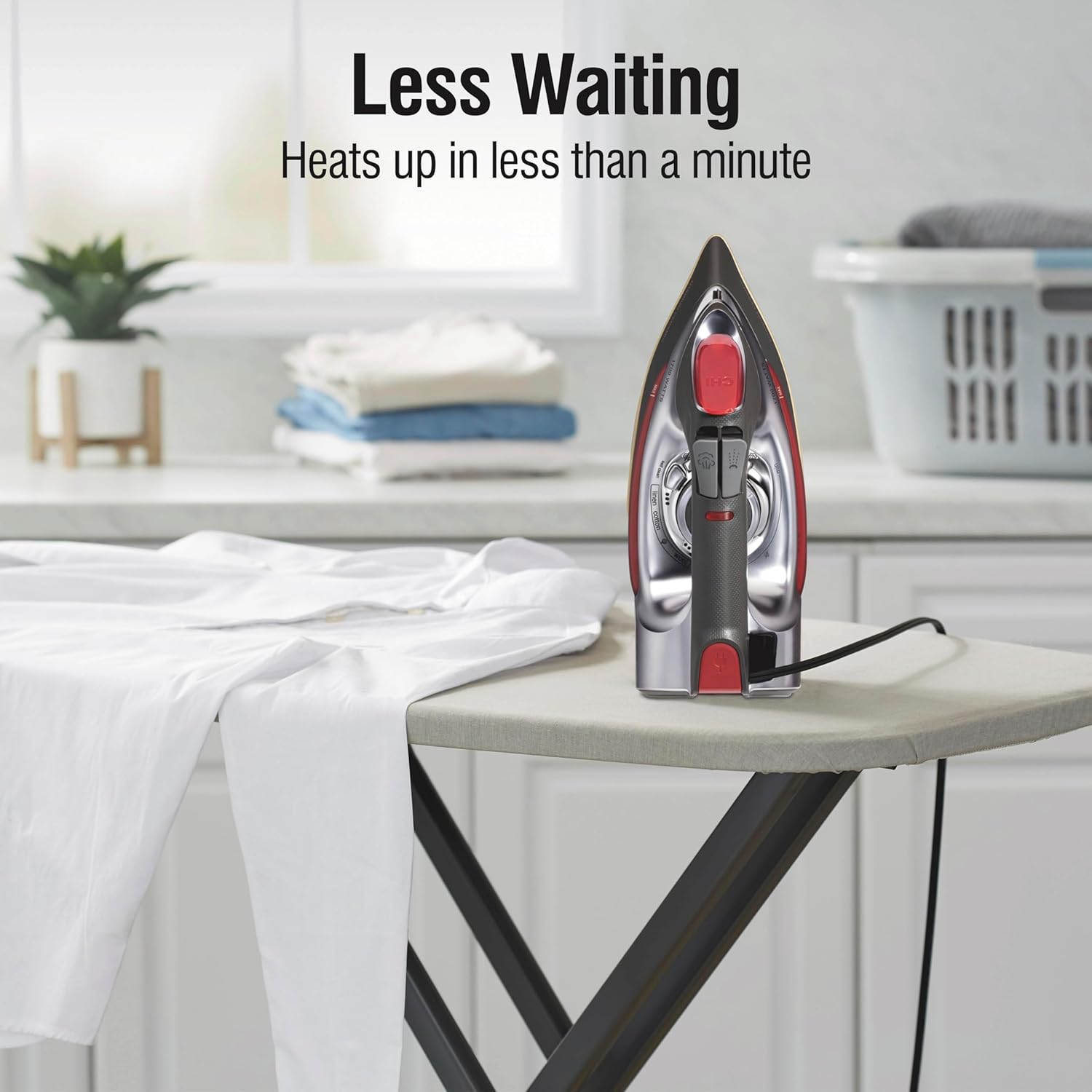 CHI Steam Iron for Clothes with 8’ Retractable Cord, 1700 Watts, 3-Way Auto Shutoff, 400+ Holes, Silver (13106)