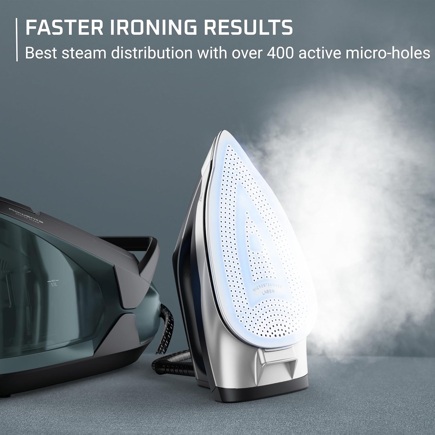 Rowenta Iron Steamer for Clothes, Master Steam Station, Professional Steam Iron For Clothes, Black Green, VR8338 - Image 2