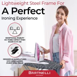 Bartnelli Ironing Board, Space-Saving and Ultimate Iron Board Experience 13x43 Reinforced Steel Legs, Adjustable Height