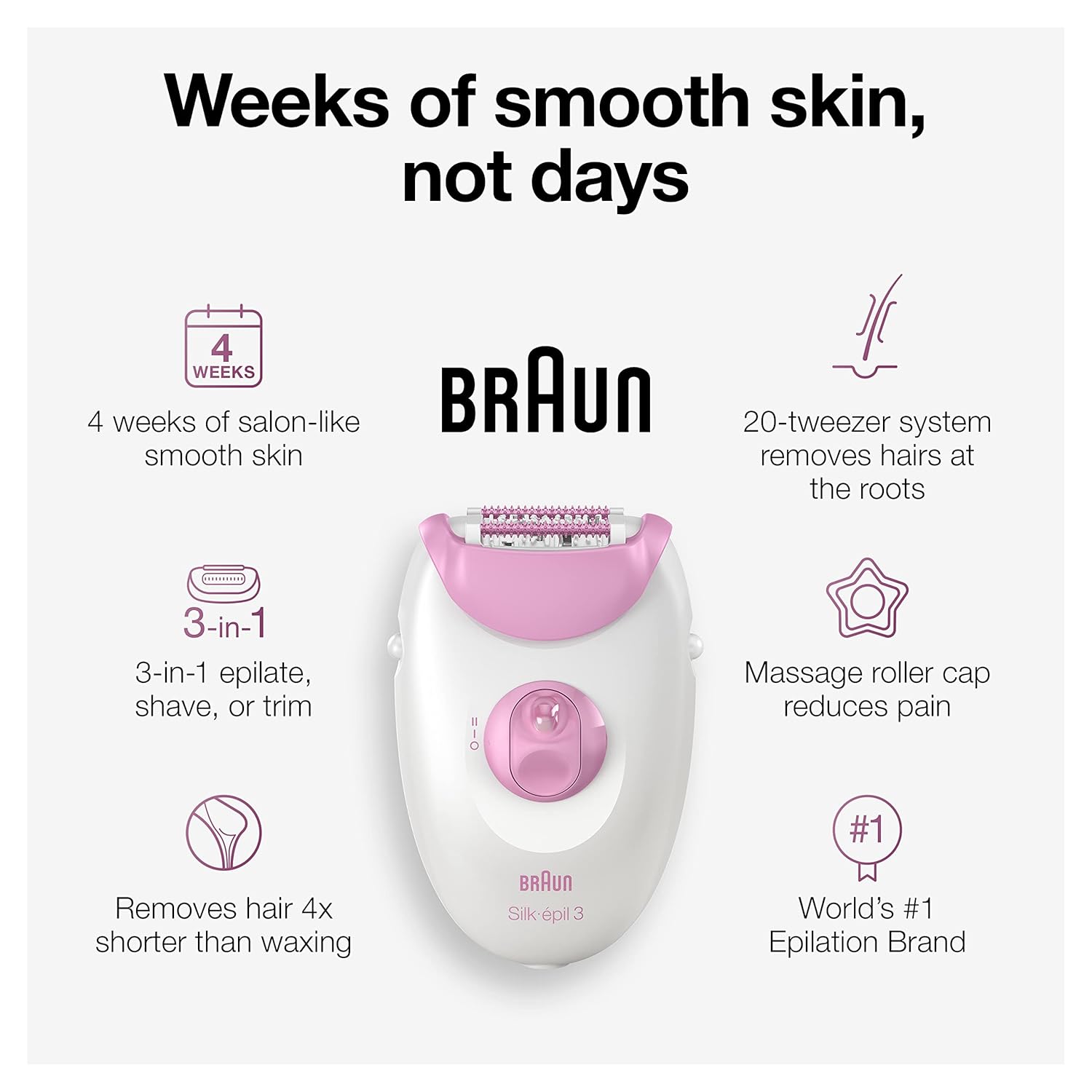 Braun Epilator Silk-epil 3 3-270, Hair Removal Device, Epilator for Women, Shaver & Trimmer, Hair Removal