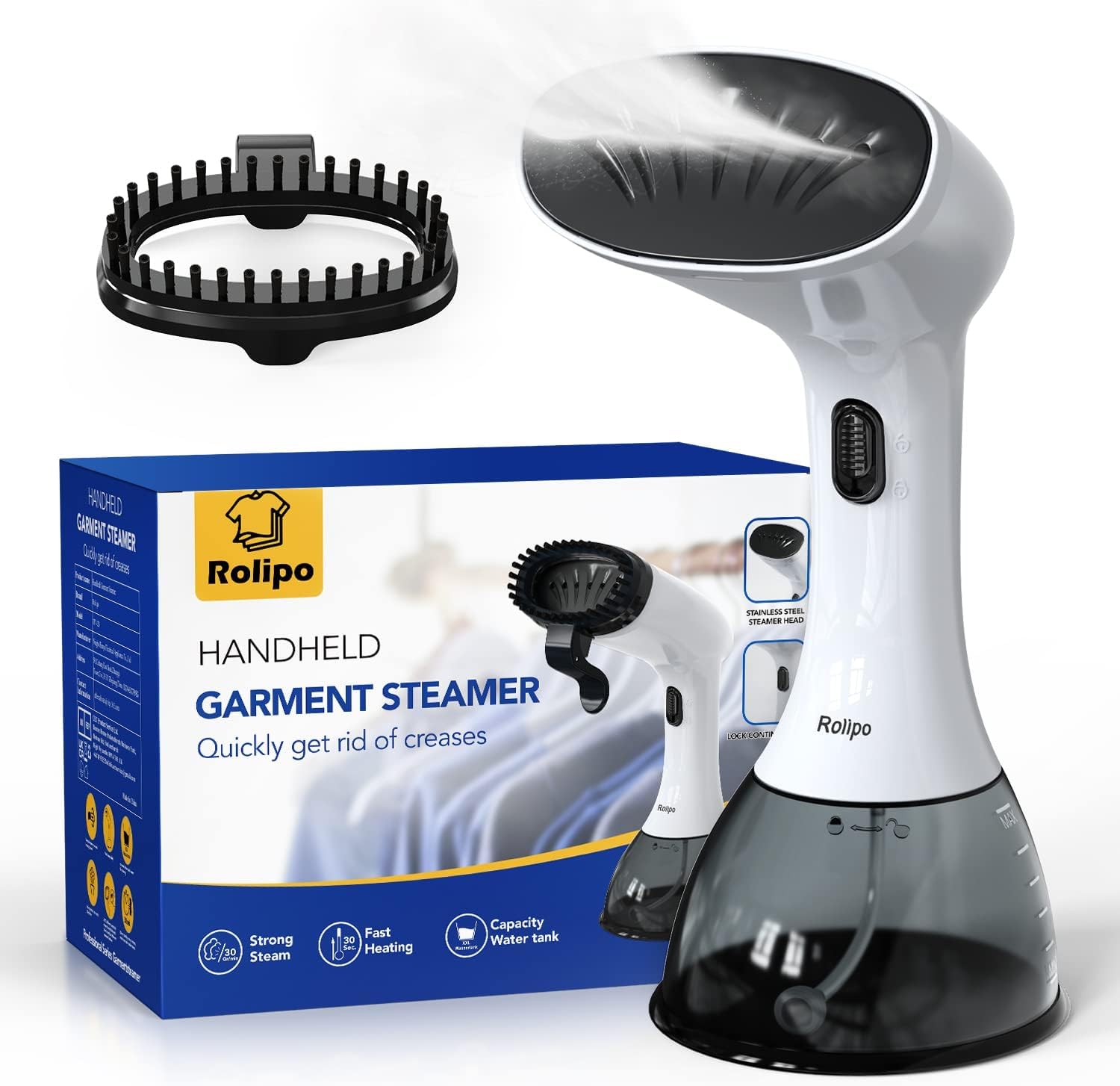 Rolipo Steamer for Clothes 1350W, Clothes Steamer, Upgraded 400ML Large Capacity Water Tank, Wrinkle Remover