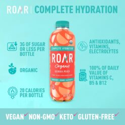 ROAR Complete Hydration Organic - Electrolyte Drinks Loaded with Vitamins C, B5, B12 - Georgia Peach - 12 pc