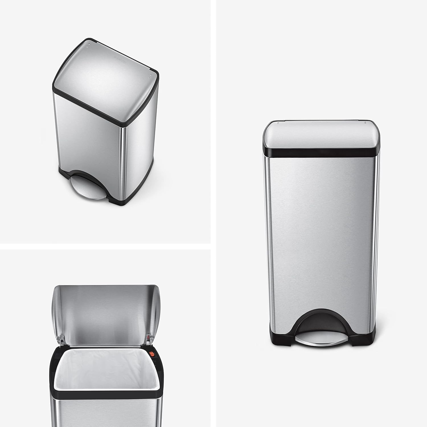 simplehuman 30 Liter, 7.9 Gallon Rectangular Step Trash Can, Brushed Stainless Steel