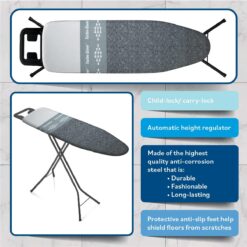 Bartnelli Classic Ironing Board with New Patent Technology, 4 Layer Cover & Pad, Height Adjustable, 4 Premium Steel Legs