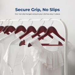 SereneLife 50-Pack Wooden Coat Hangers – Durable Suit Hangers with 360° Swivel Hook & Notches (Cherry)