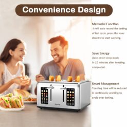 Mecity 4 Slice Toaster Touch Screen Control 4 Wide Slot, Stainless Steel Smart Bread Toaster, 120V 1650W