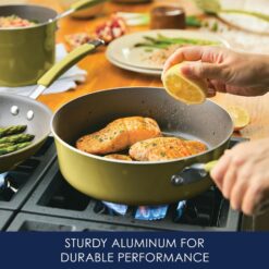 Rachael Ray Cucina Nonstick Cookware Pots and Pans Set, 12 Piece, Lemongrass Green