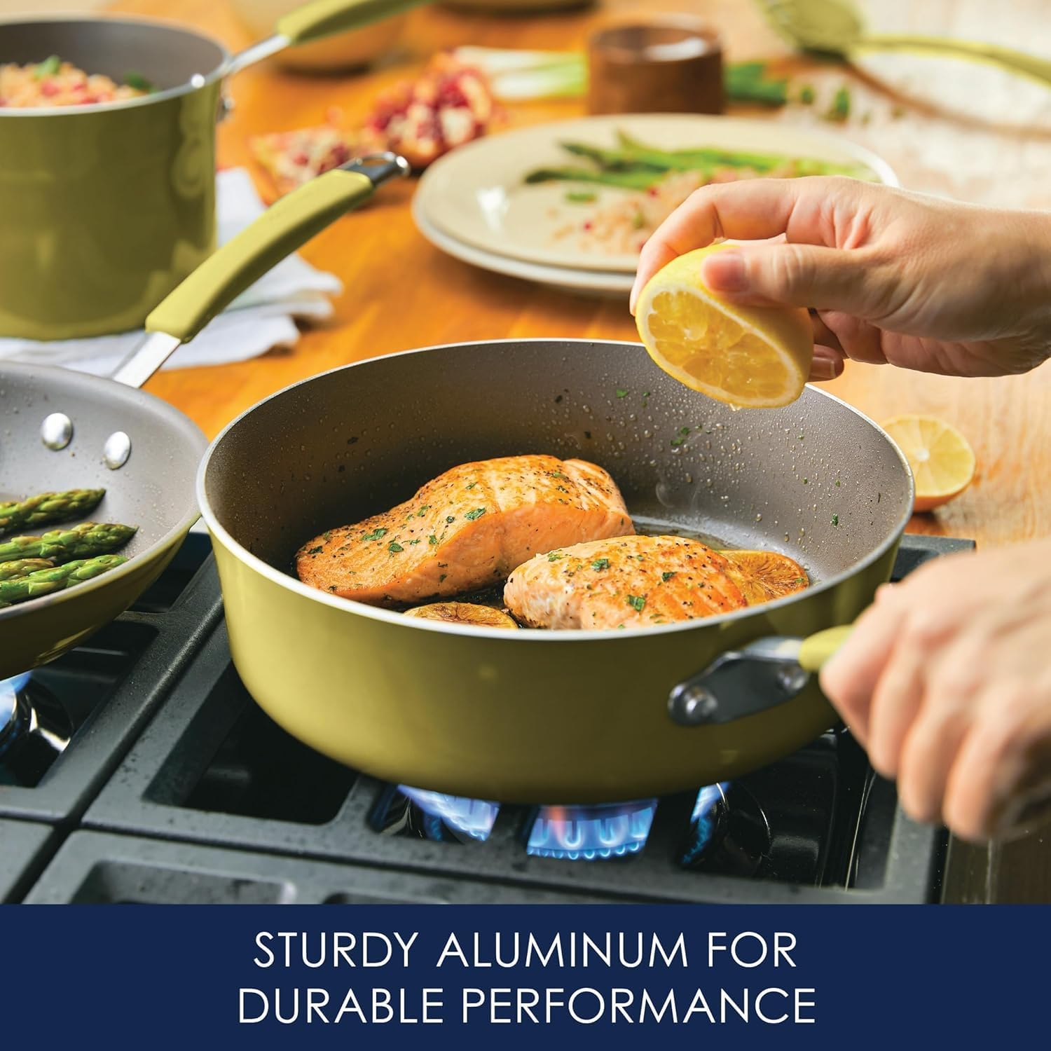 Rachael Ray Cucina Nonstick Cookware Pots and Pans Set, 12 Piece, Lemongrass Green