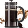 BAYKA 34 Ounce 1 Liter French Press Coffee Maker, Heat Resistant Thickened Borosilicate Glass Stainless Steel Brewer, Dark Pewter